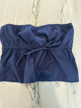 Edikted Navy strapless top with Pink Logo Tag size M